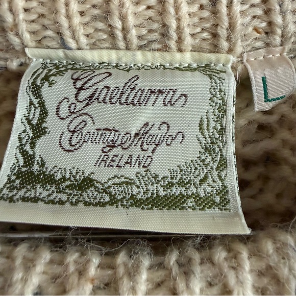 Gaeltarra Handloomed Wool Sweater Ireland Cream Cable Knit Size L Fisherman Men - Picture 2 of 10